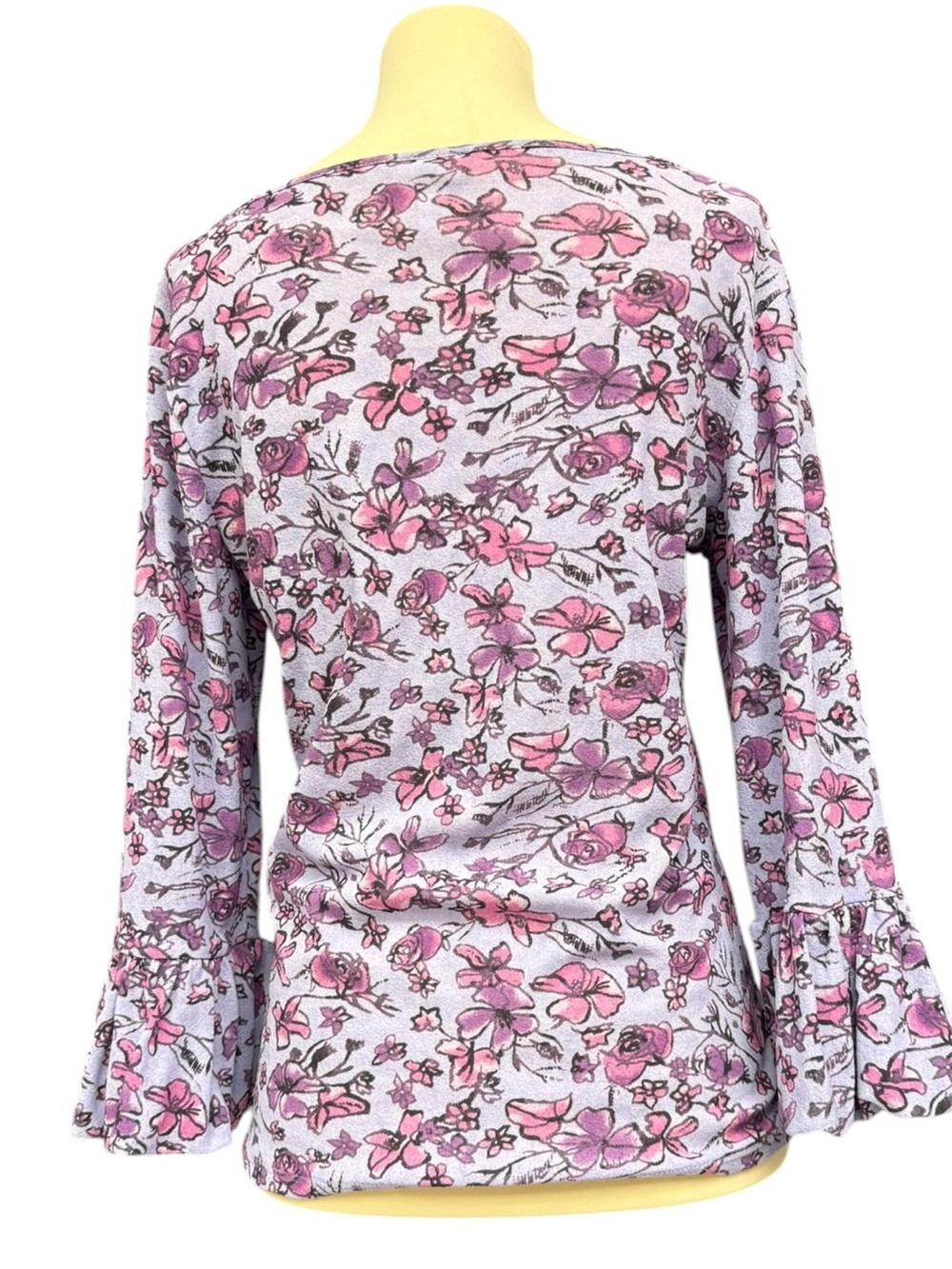 J. Jill Purple Floral Bell Sleeve Top, Size Small, Purple and Pink Cute - Picture 5 of 11
